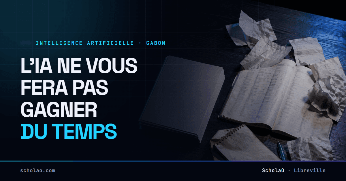 Intelligence artificielle au Gabon — « L'IA ne vous fera pas gagner du temps ». Des reçus froissés et un cahier de comptes manuscrit qui se resserrent en une pile de feuilles parfaitement alignée